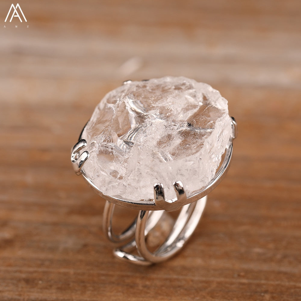 Natural Quartz Crystal Gold Plated Adjustable Rings (Different Colors)