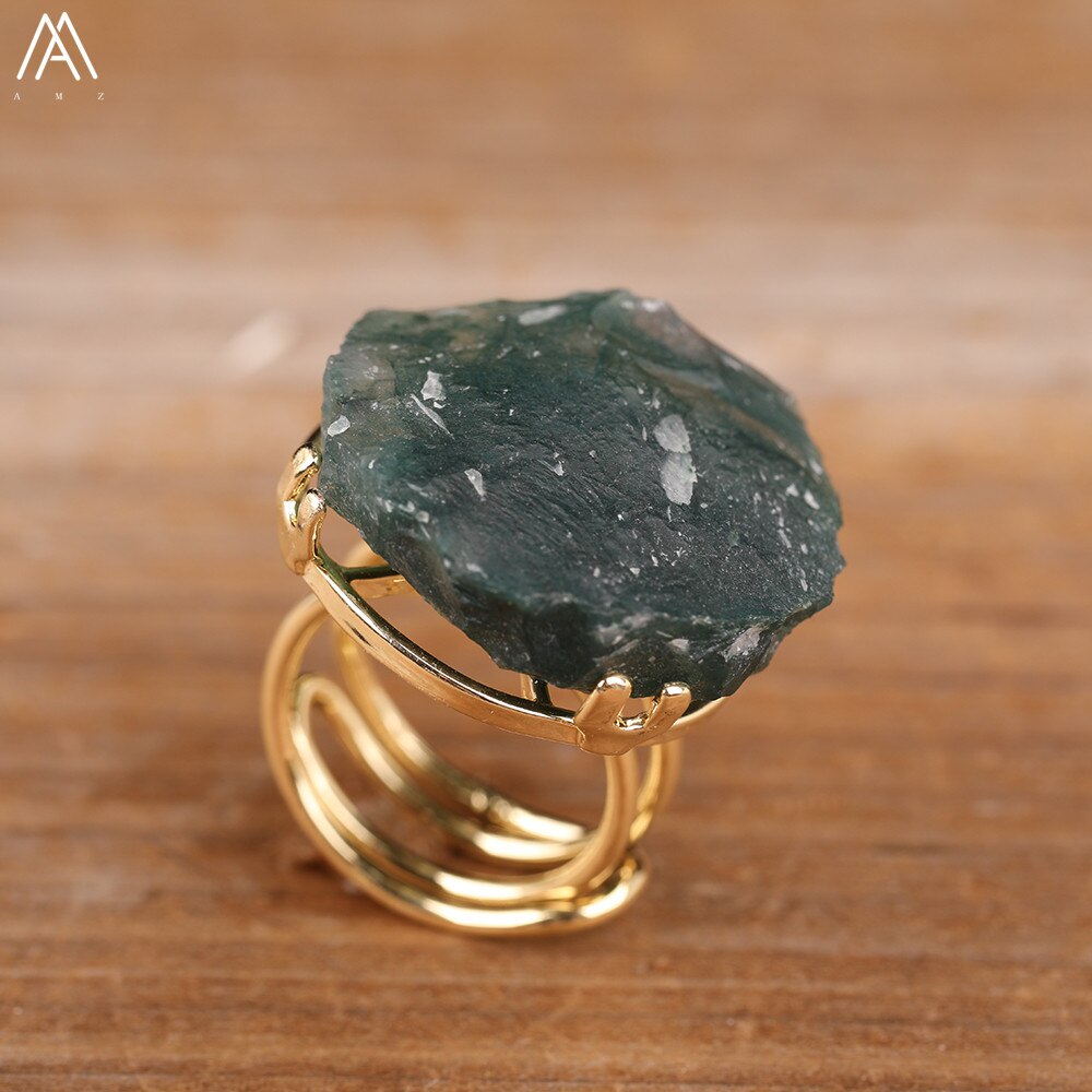 Natural Quartz Crystal Gold Plated Adjustable Rings (Different Colors)