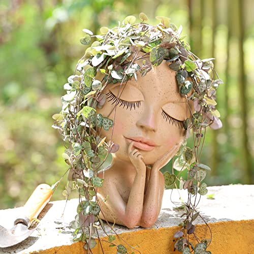 Girl Doll Figurine Succulent Planters Vinyl Resin Flower Pot (Different Skin Tones Available)