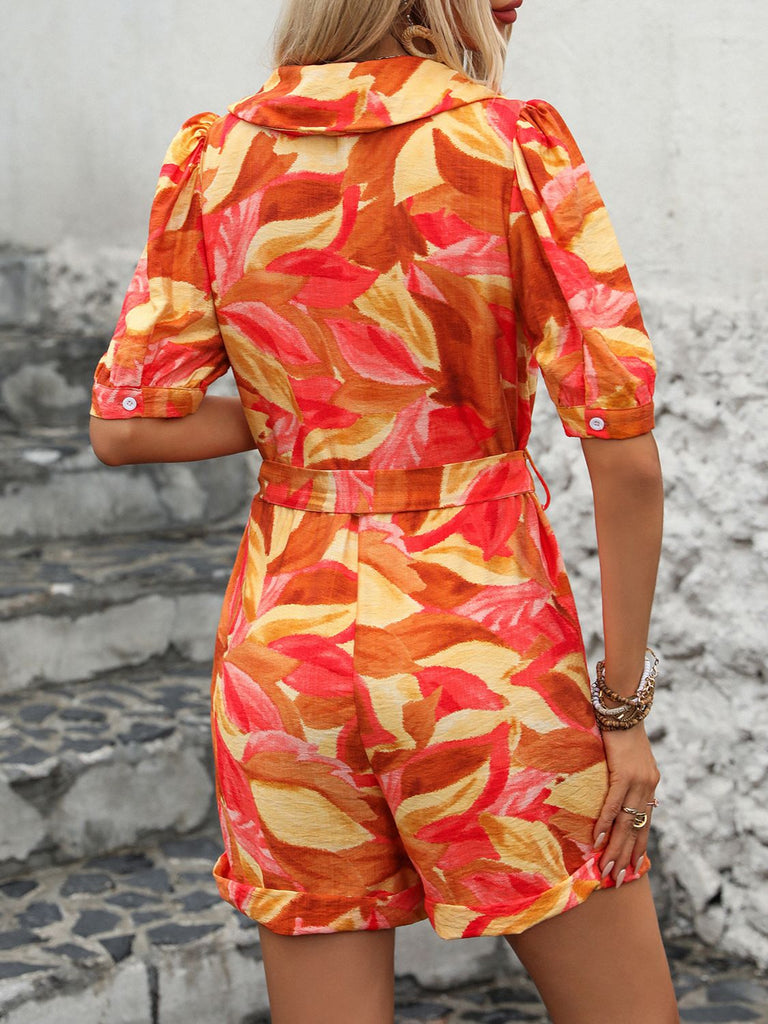 Printed Surplice Half Sleeve Romper