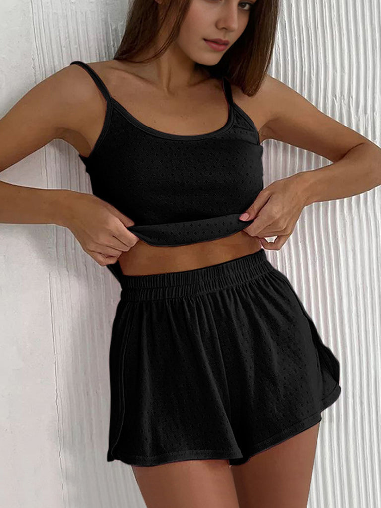 Scoop Neck Top and Elastic Waist Shorts Set