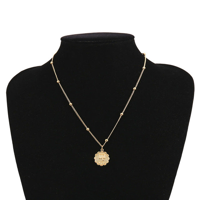 12 Constellations Zodiac Flower Tag Necklace