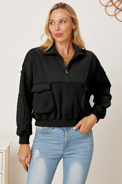 Half Zip Long Sleeve Sweatshirt with Pockets