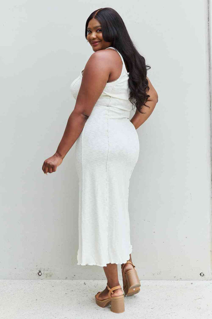 Culture Code Look At Me Full Size Notch Neck Maxi Dress with Slit in Ivory