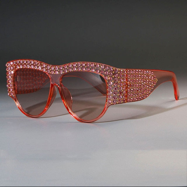 Pink Square Over-sized Rhinestone Sunglasses