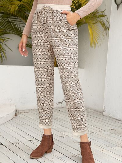 Tied Printed Pants with Pockets