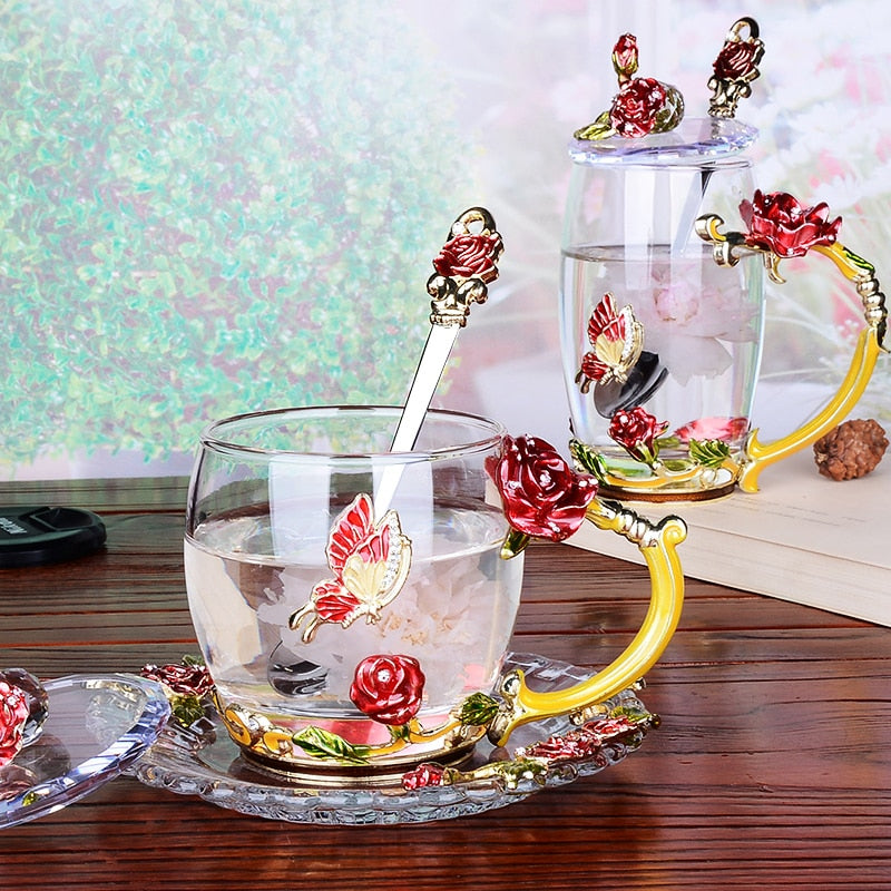 Handcrafted Color Enamel Glass Coffee & Tea Cups Mug