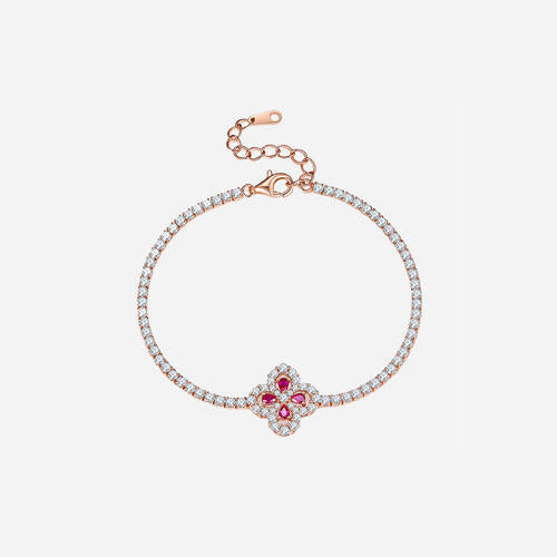 Lab-Grown Ruby 925 Sterling Silver Flower Shape Bracelet