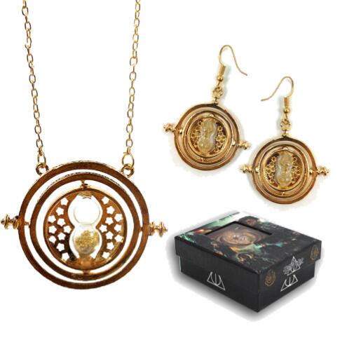 Harry Potter Hourglass Metal Necklace Earrings Set