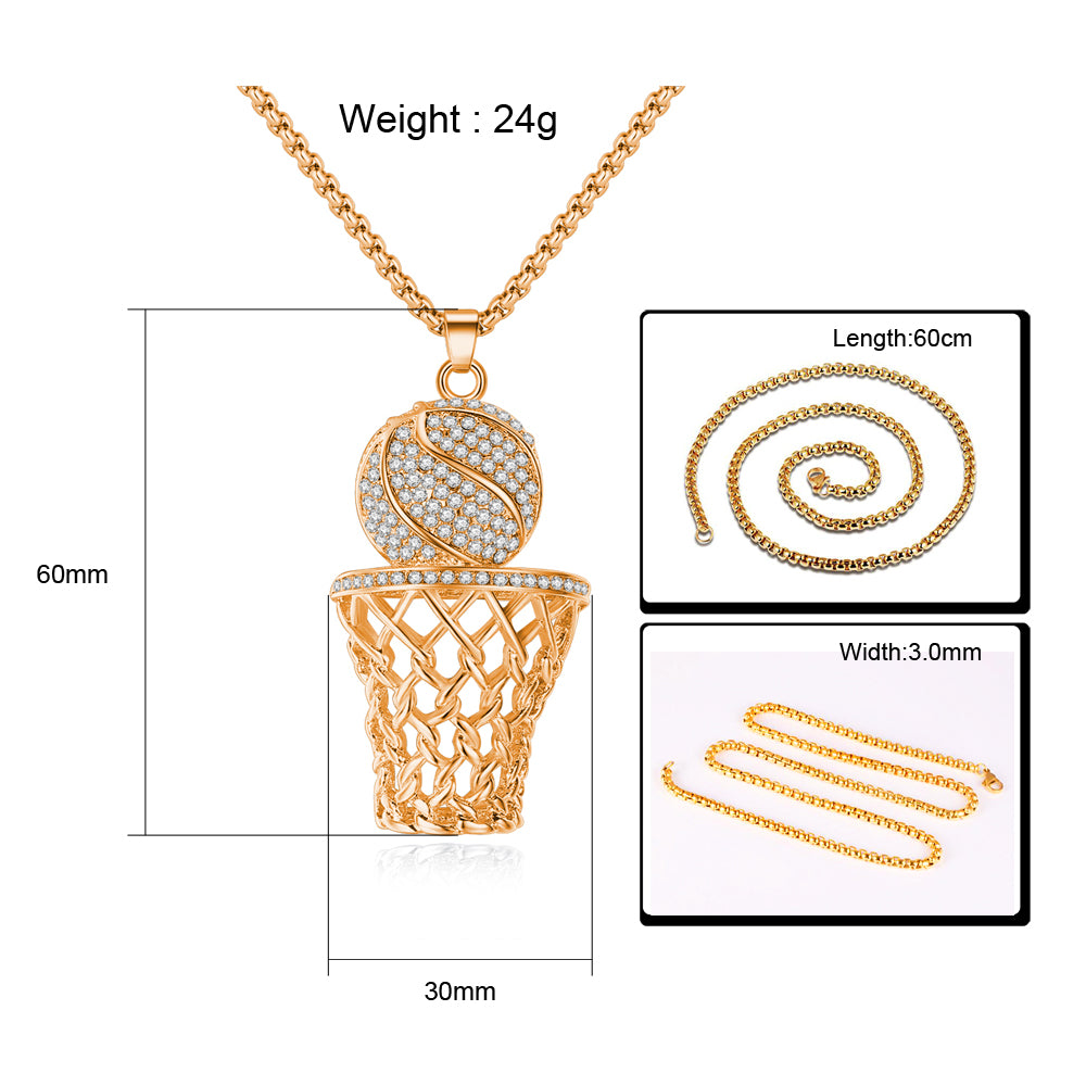 Men's Ice Or Gold Basketball And Hoop Necklace