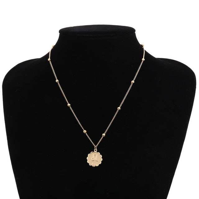 12 Constellations Zodiac Flower Tag Necklace