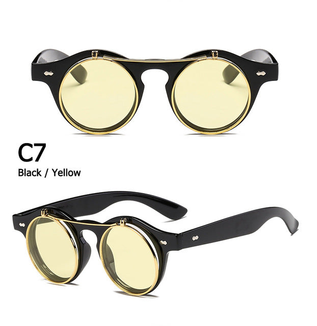 Round SteamPunk Flip Up Sunglasses Classic Double Layer