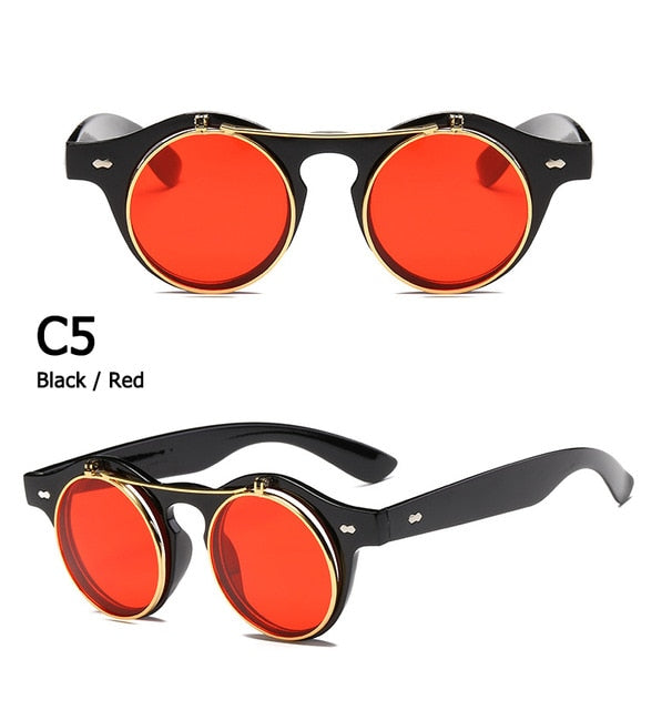 Round SteamPunk Flip Up Sunglasses Classic Double Layer