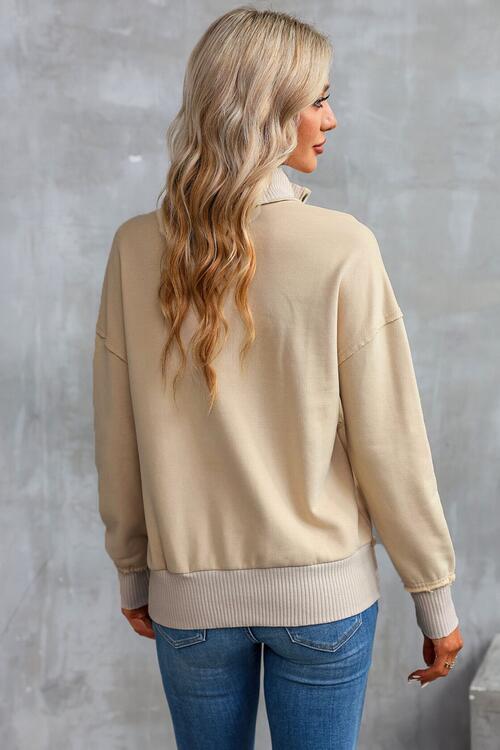 Half Snap Drop Shoulder Long Sleeve Sweatshirt