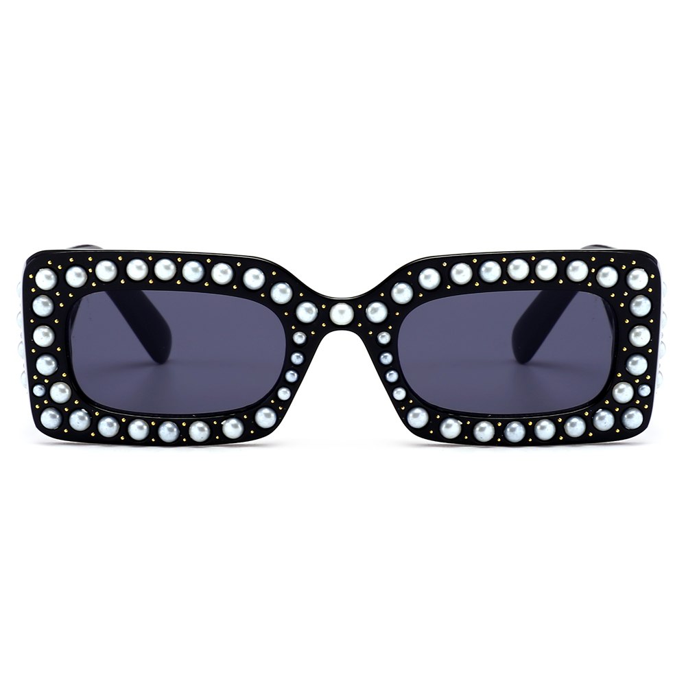 Pearl Rivet Rectangle Sunglasses Women Brand Designer Luxury Square Sun Glasses