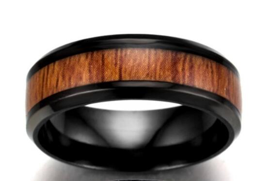 Men's Vintage Stainless Steel Wood Rings