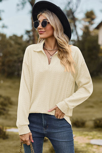 Johnny Collar Dropped Shoulder Blouse