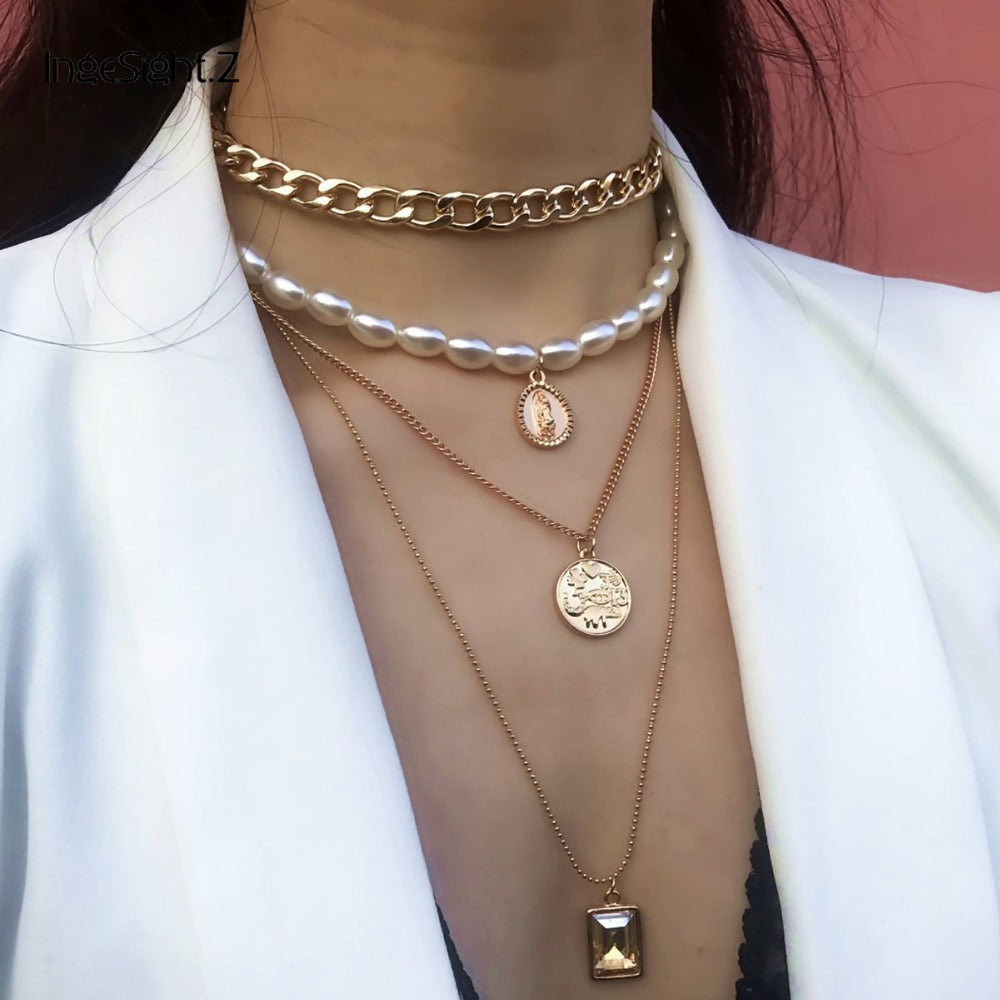 Virgin Mary Coin Crystal Pendant Necklace