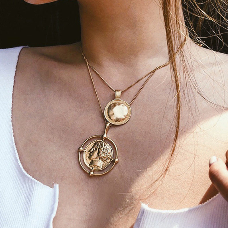 Gold Layered Coin Portrait Choker Necklace