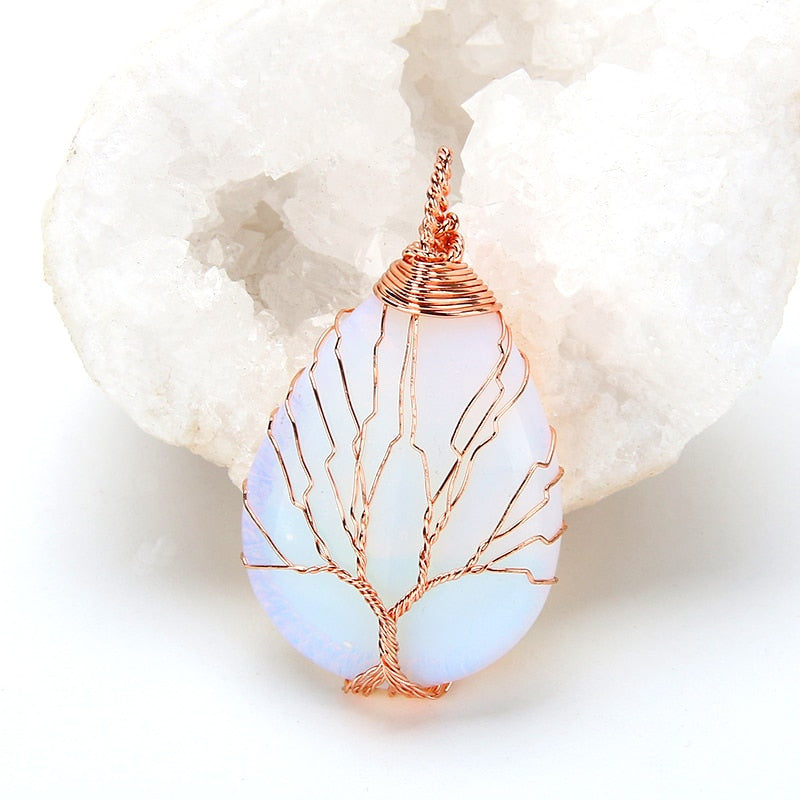 Tree of Life Pendant Crystal Gemstone Chakra Necklace
