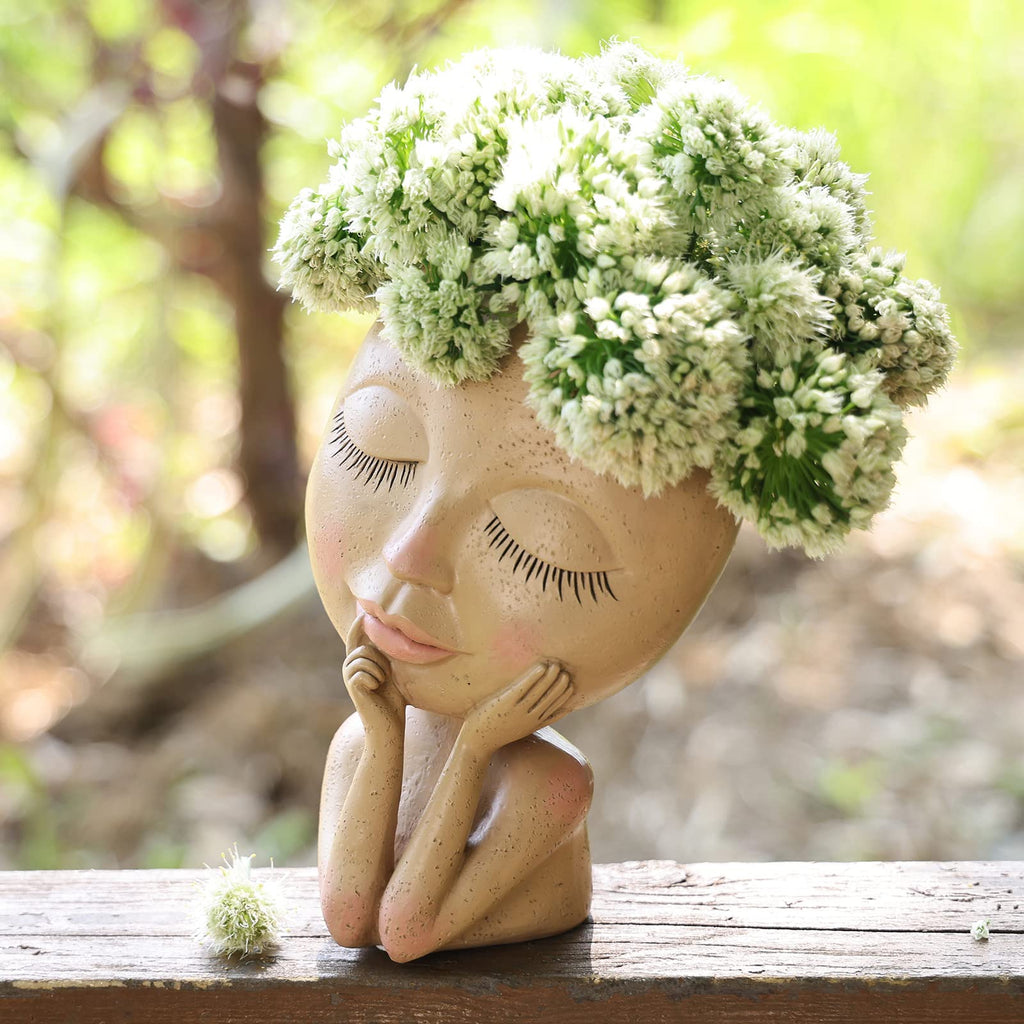 Girl Doll Figurine Succulent Planters Vinyl Resin Flower Pot (Different Skin Tones Available)