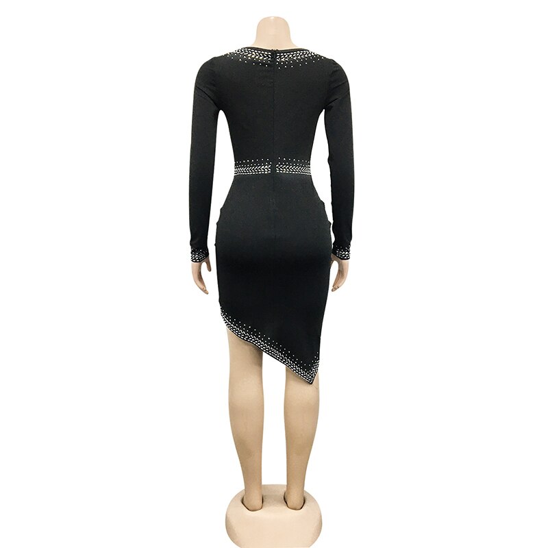 Rhinestone Asymmetrical Bodycon Dress