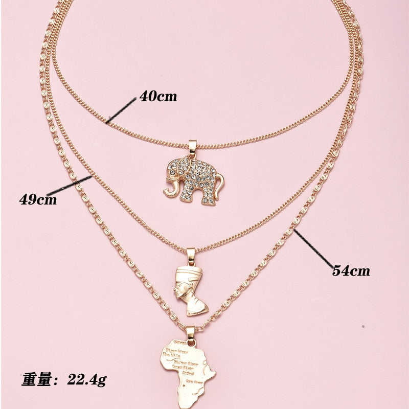 3 Layers Africa Chain Necklace & Pendants