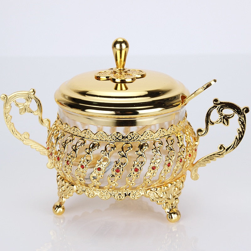 Gold Finished European Glass Jar (Sugar/Salt/Tea/Coffee)