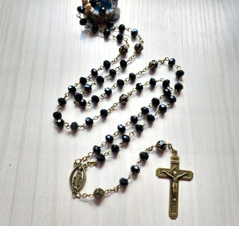 Black Antique Corner Prayer Bead Rosary Necklace
