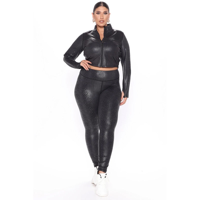 Women's Leather Three-piece Jogger Outfit