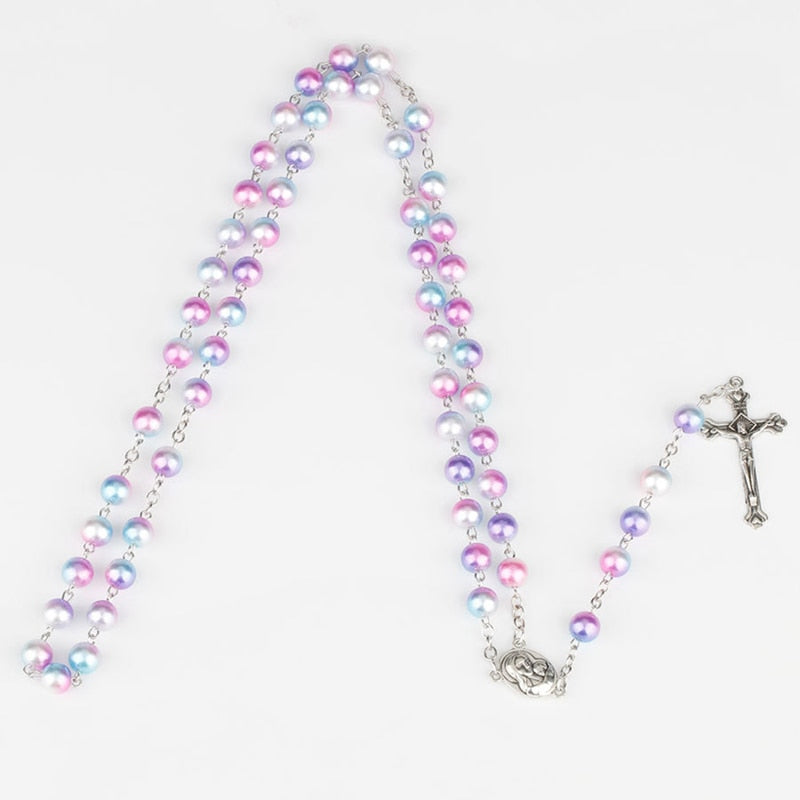 8mm Round Rosary Colorful Bead Charm Necklaces