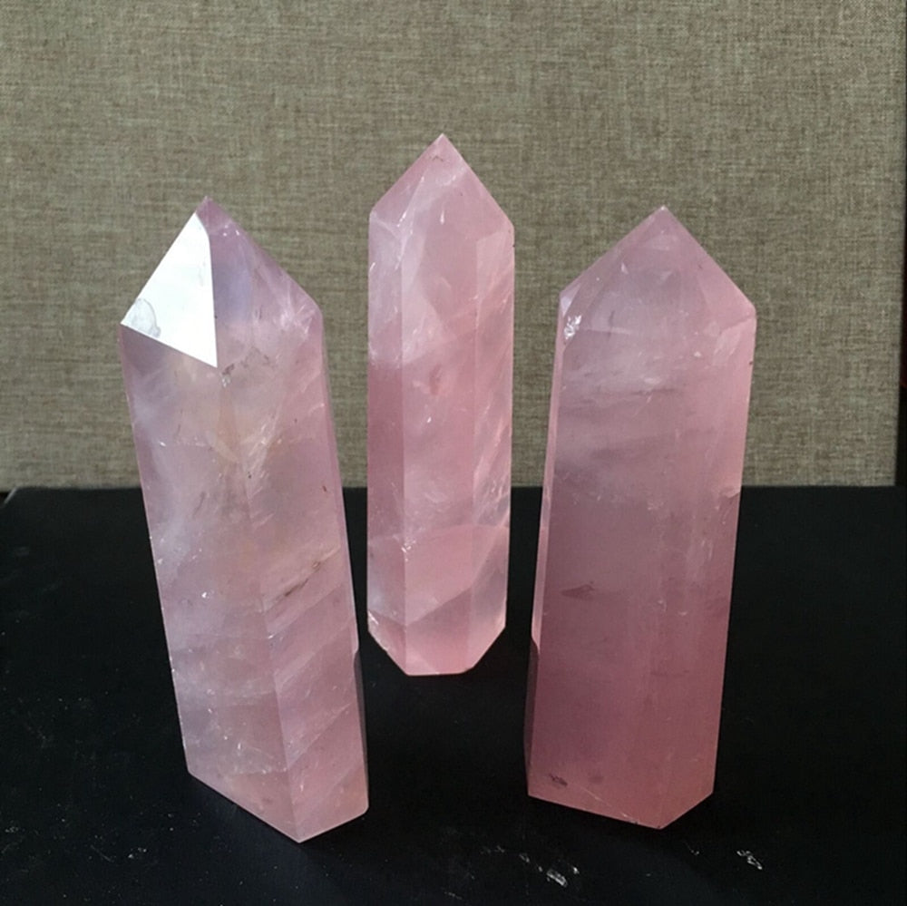 Natural Rock Rose Quartz Crystal Point Healing Stone Obelisk Wands, Pink 40-100MM