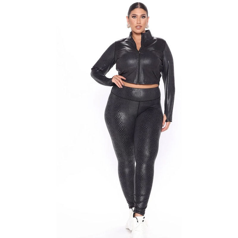 Women's Leather Three-piece Jogger Outfit