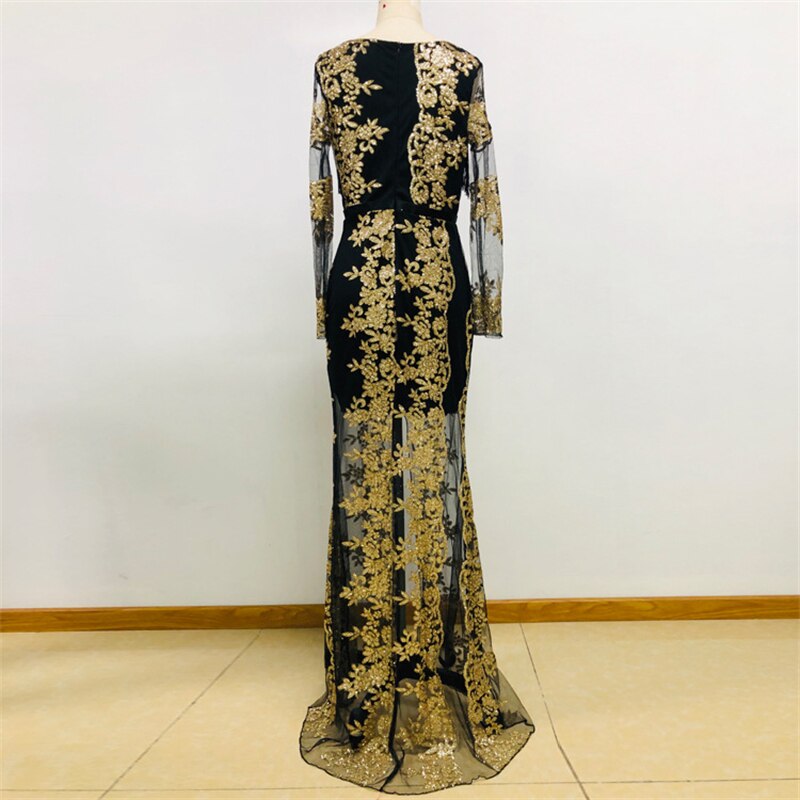 Golden Embroidery Dashiki Evening Dress