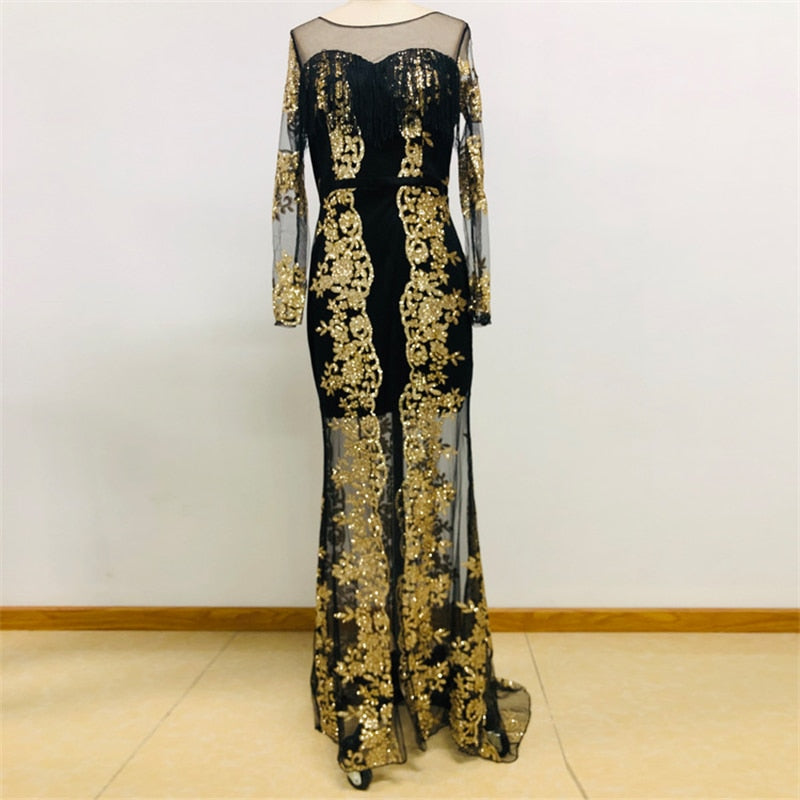 Golden Embroidery Dashiki Evening Dress