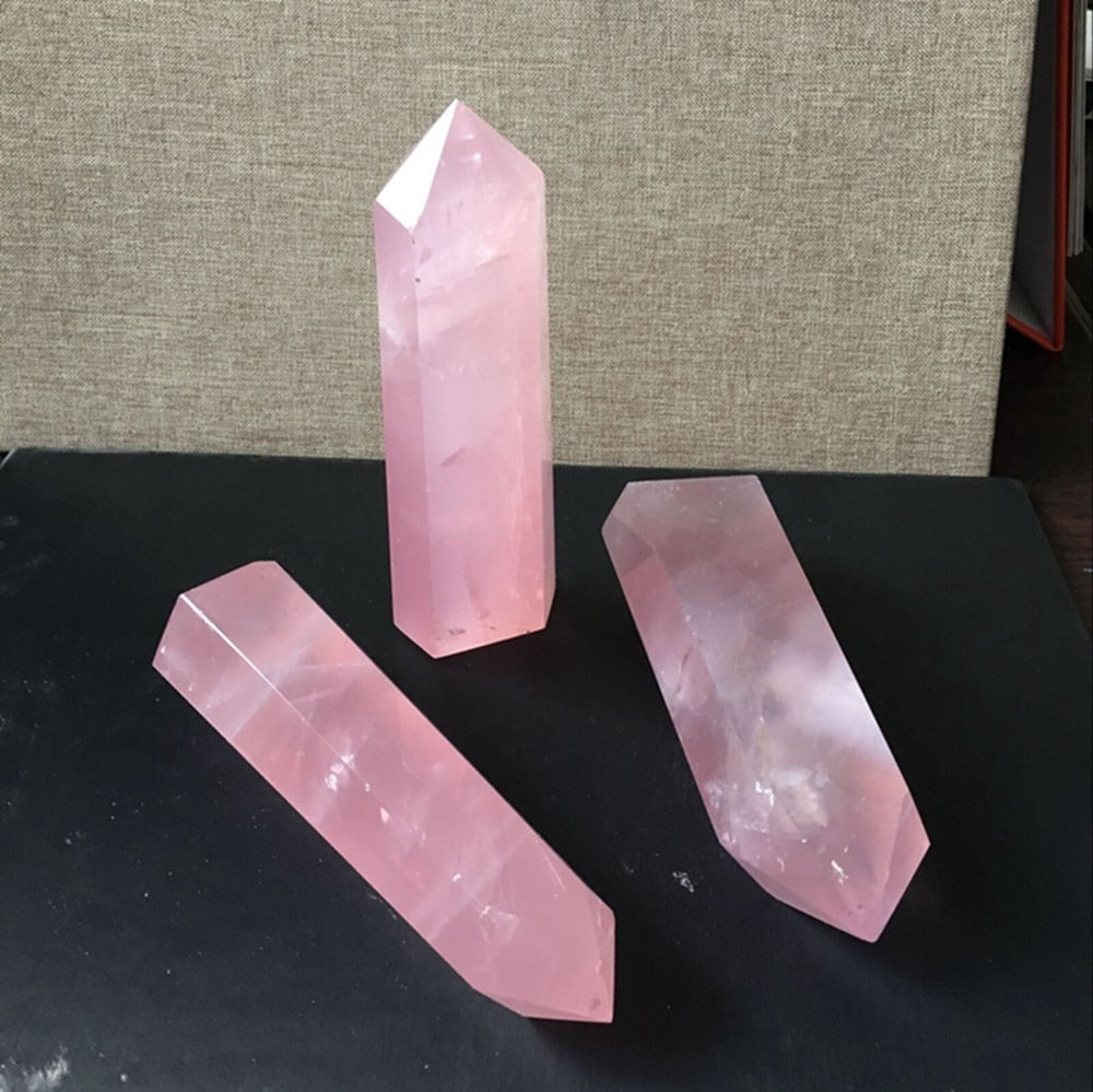 Natural Rock Rose Quartz Crystal Point Healing Stone Obelisk Wands, Pink 40-100MM