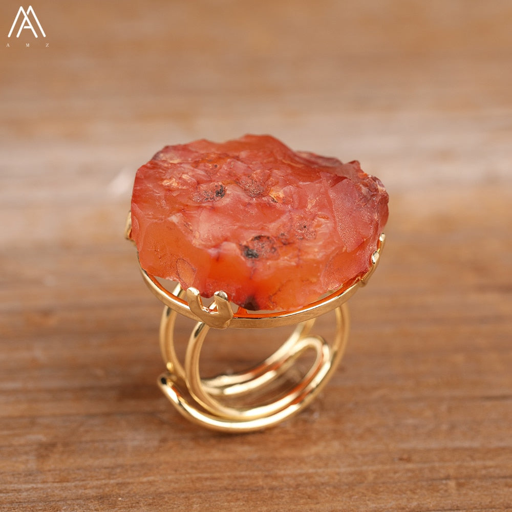 Natural Quartz Crystal Gold Plated Adjustable Rings (Different Colors)