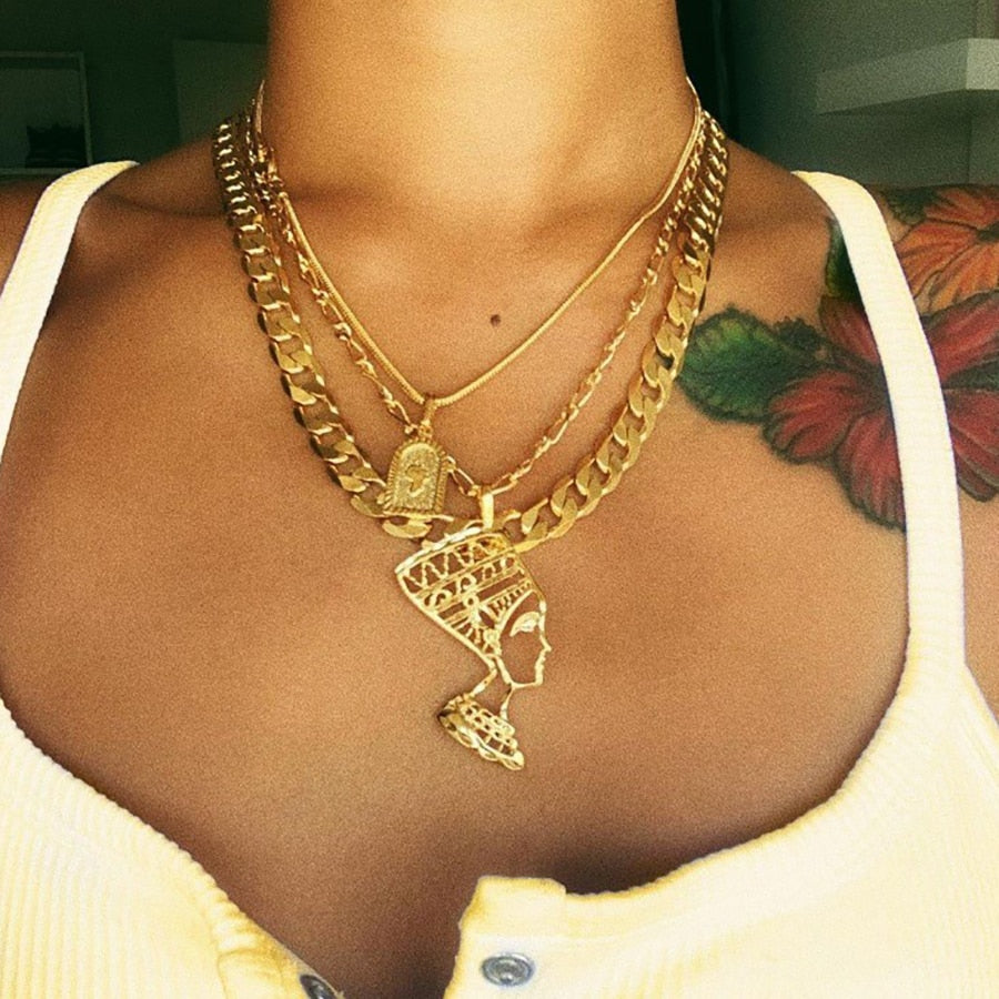 3 Layers Africa Chain Necklace & Pendants