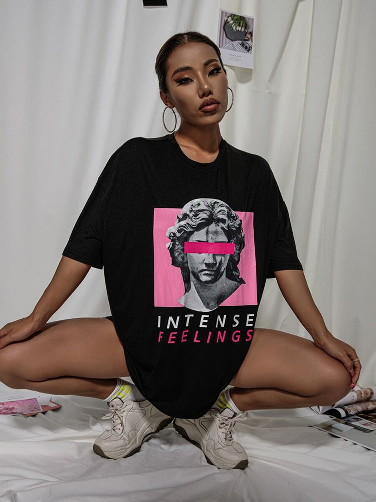 Colored Intense Feelings T-shirt women 100% Cotton aesthetic harajuku Summer Plus Size Streetwear quote tee top oversize tshirt