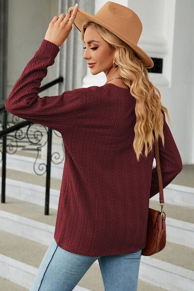 Decorative Button V-Neck Long Sleeve T-Shirt