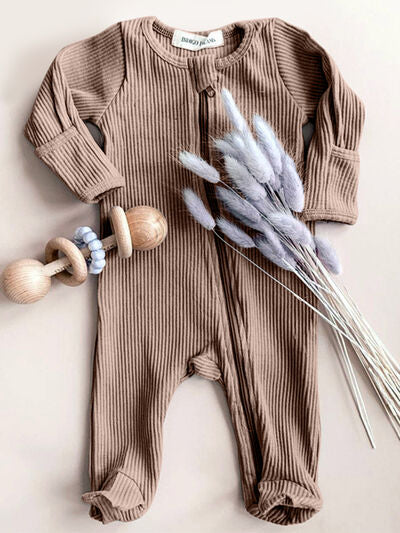 Ribbed Zip Up Long Sleeve Jumpsuit